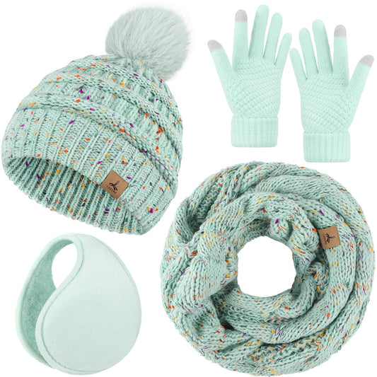 Winter Hat, Scarf, Gloves, and Ear Warmer Set for Women