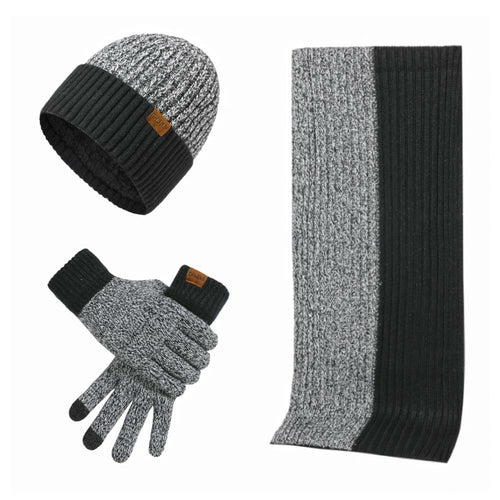 3Pcs Winter Scarf Hat Gloves Kit Beanie Hat & Long Scarf & Gloves Gift - Image #0