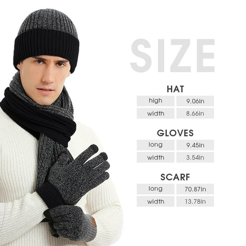 3Pcs Winter Scarf Hat Gloves Kit Beanie Hat & Long Scarf & Gloves Gift - Image #0