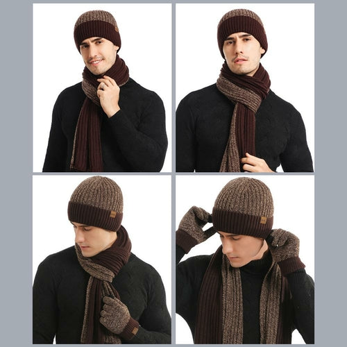 3Pcs Winter Scarf Hat Gloves Kit Beanie Hat & Long Scarf & Gloves Gift - Image #0