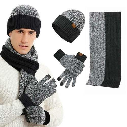 3Pcs Winter Scarf Hat Gloves Kit Beanie Hat & Long Scarf & Gloves Gift - Image #0