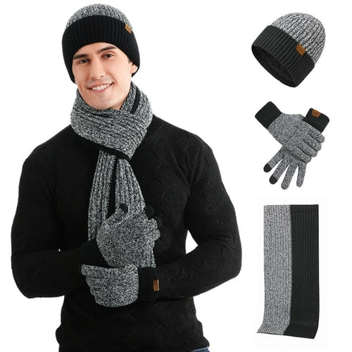 3Pcs Winter Scarf Hat Gloves Kit Beanie Hat & Long Scarf & Gloves Gift - Image #0