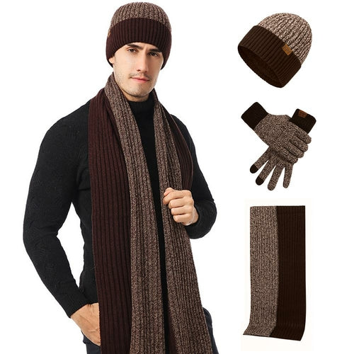 3Pcs Winter Scarf Hat Gloves Kit Beanie Hat & Long Scarf & Gloves Gift - Image #0