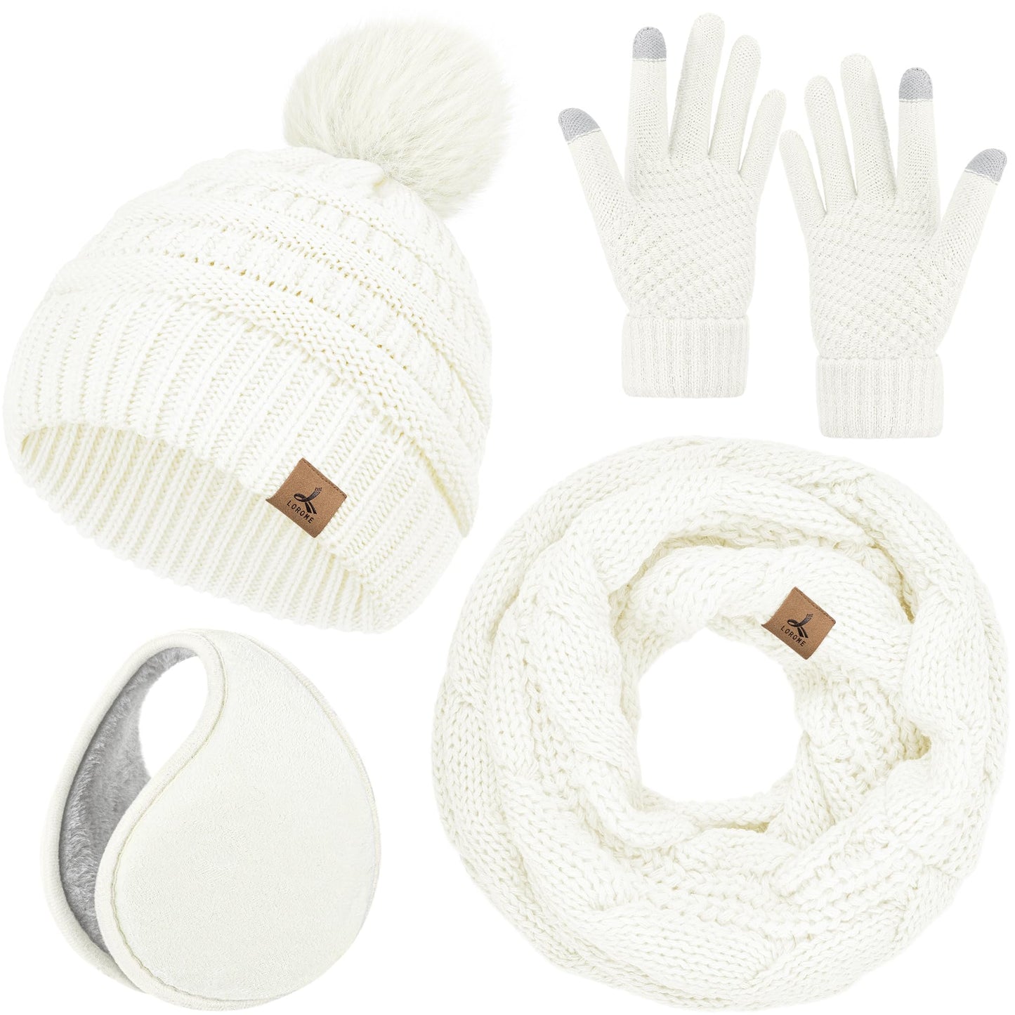 Winter Hat, Scarf, Gloves, and Ear Warmer Set for Women