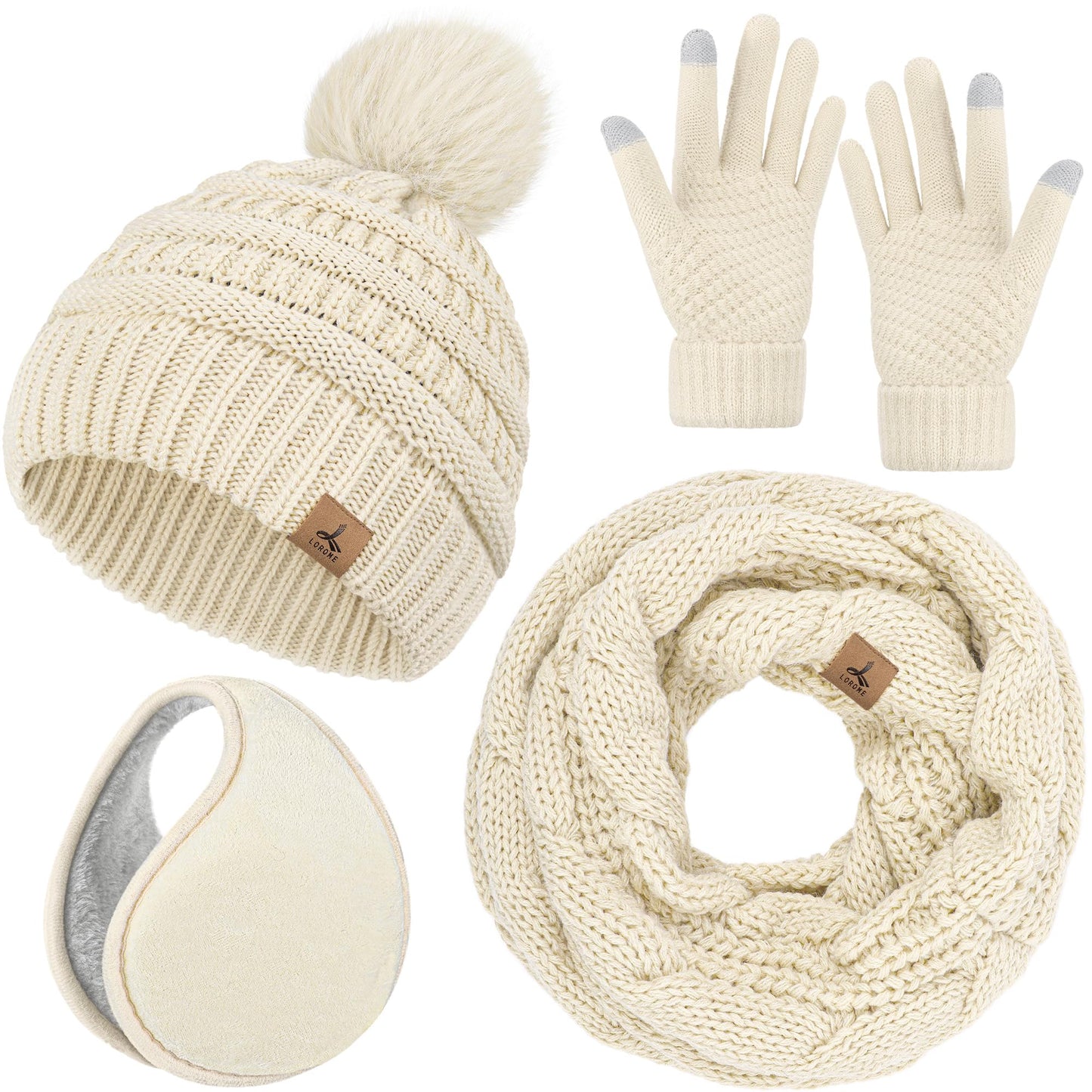 Winter Hat, Scarf, Gloves, and Ear Warmer Set for Women