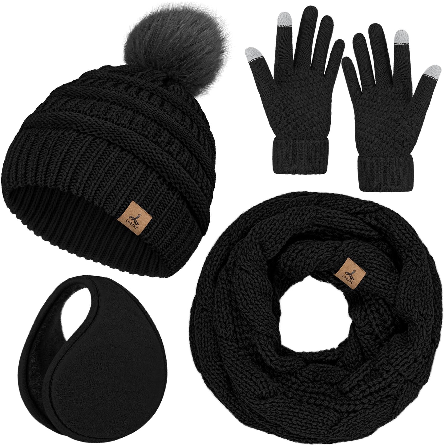 Winter Hat, Scarf, Gloves, and Ear Warmer Set for Women