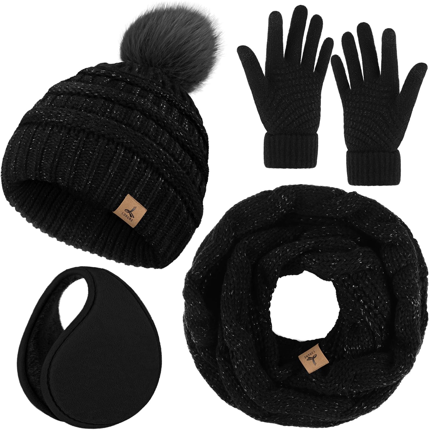 Winter Hat, Scarf, Gloves, and Ear Warmer Set for Women