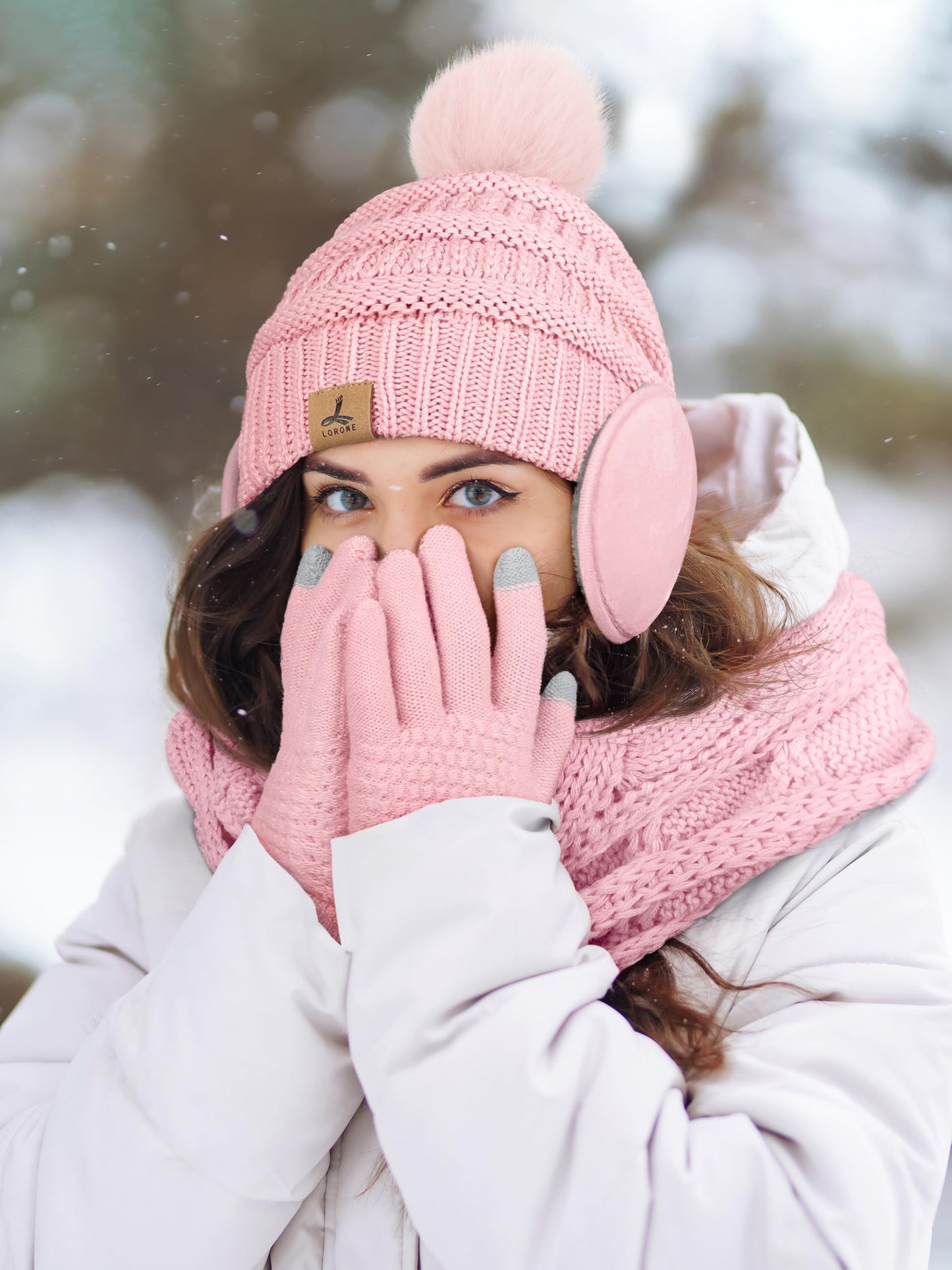 Winter Hat, Scarf, Gloves, and Ear Warmer Set for Women