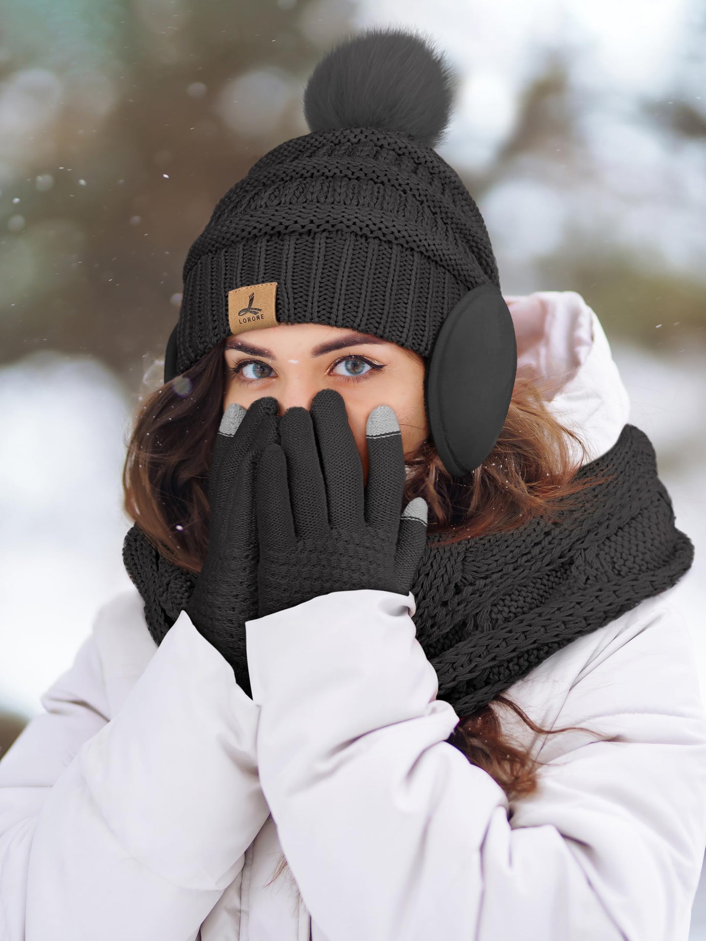 Winter Hat, Scarf, Gloves, and Ear Warmer Set for Women