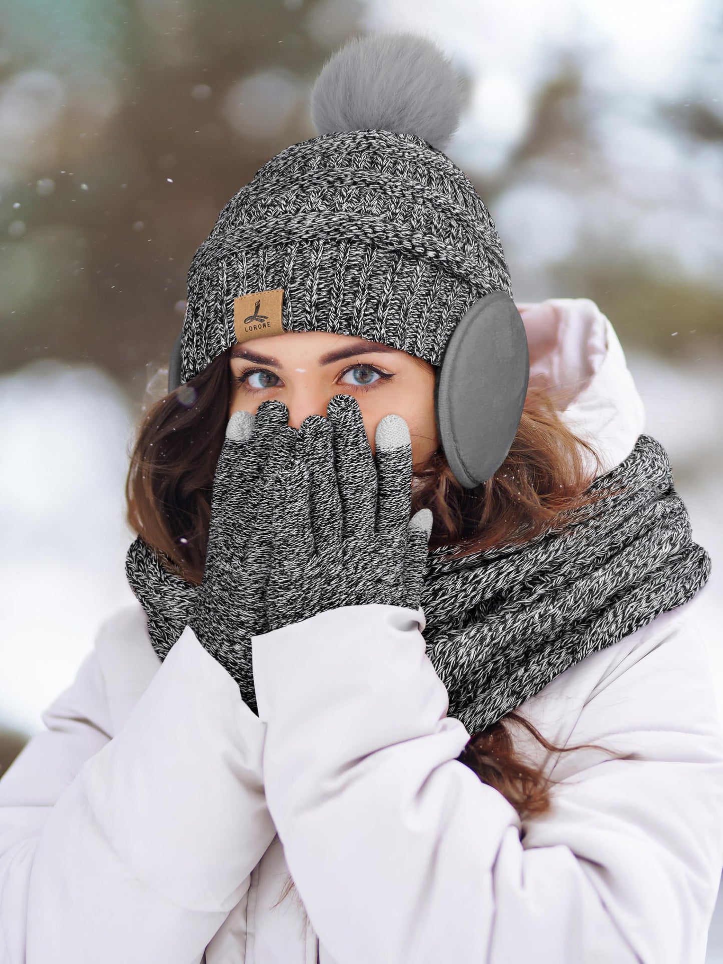 Winter Hat, Scarf, Gloves, and Ear Warmer Set for Women