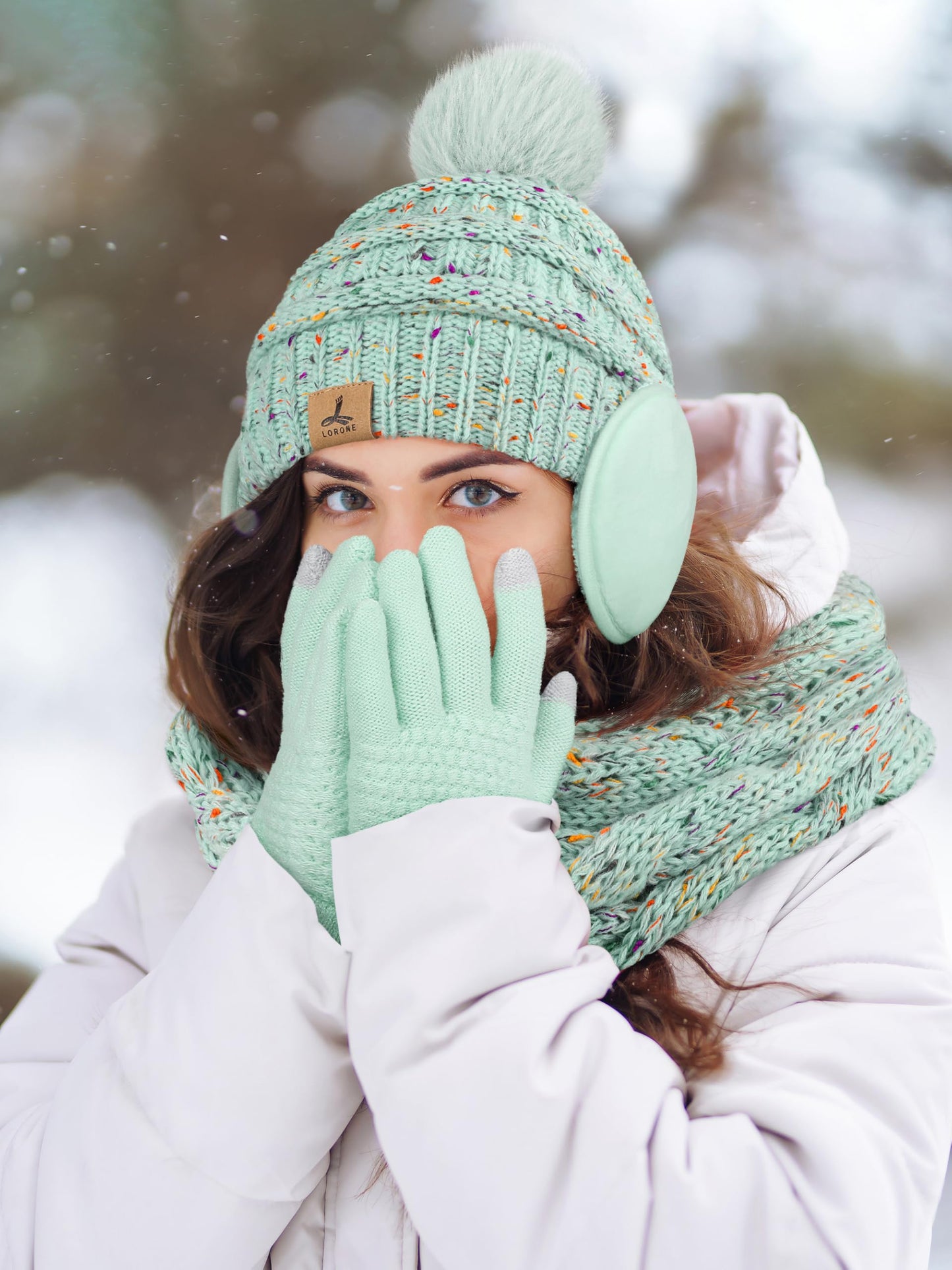Winter Hat, Scarf, Gloves, and Ear Warmer Set for Women