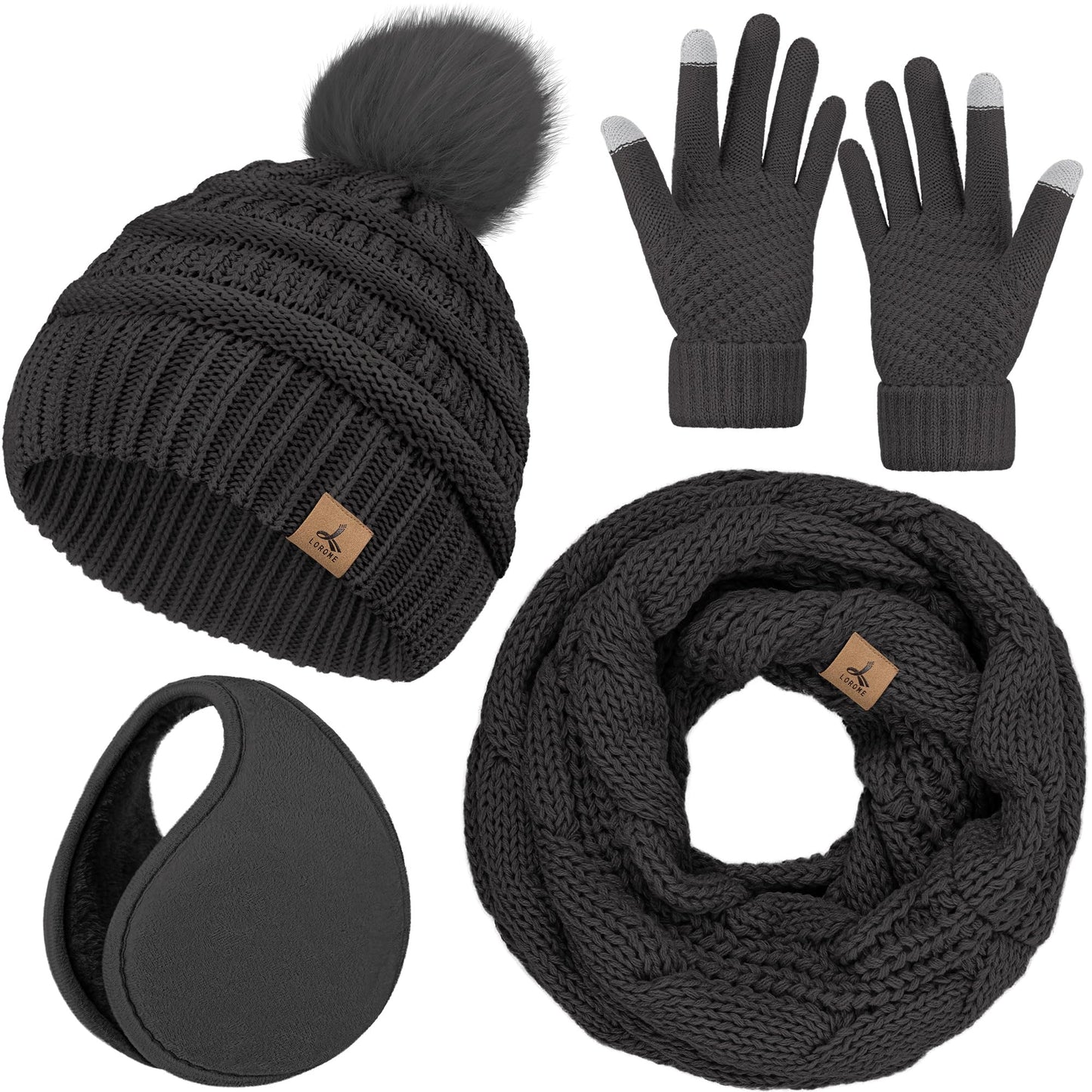 Winter Hat, Scarf, Gloves, and Ear Warmer Set for Women