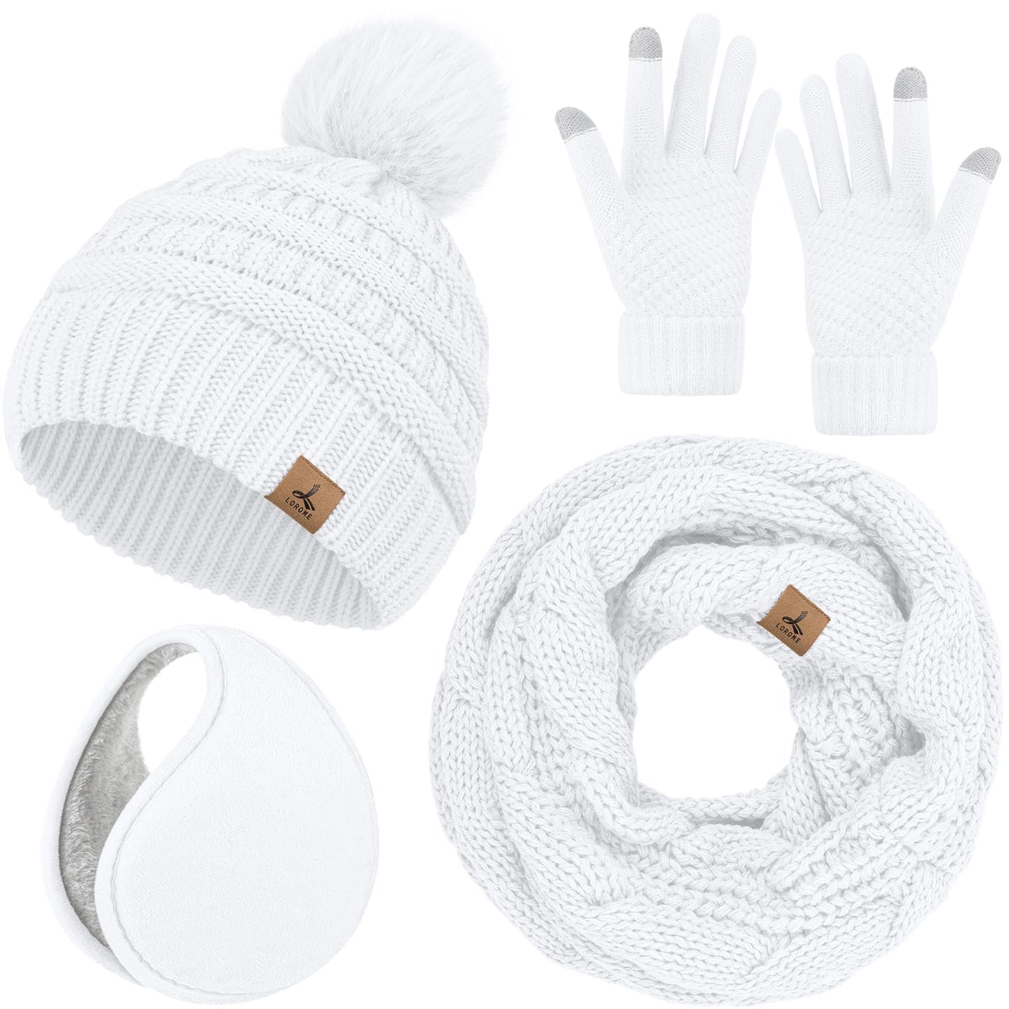 Winter Hat, Scarf, Gloves, and Ear Warmer Set for Women