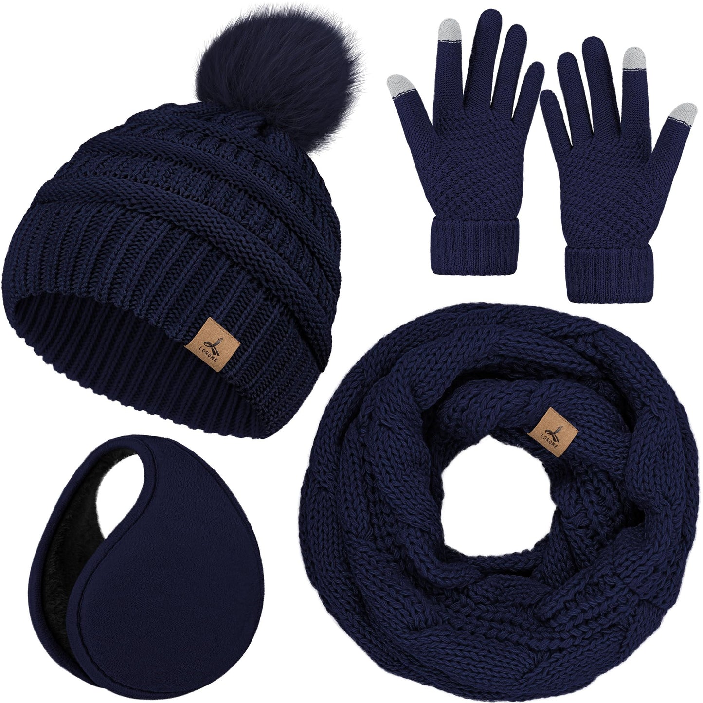 Winter Hat, Scarf, Gloves, and Ear Warmer Set for Women