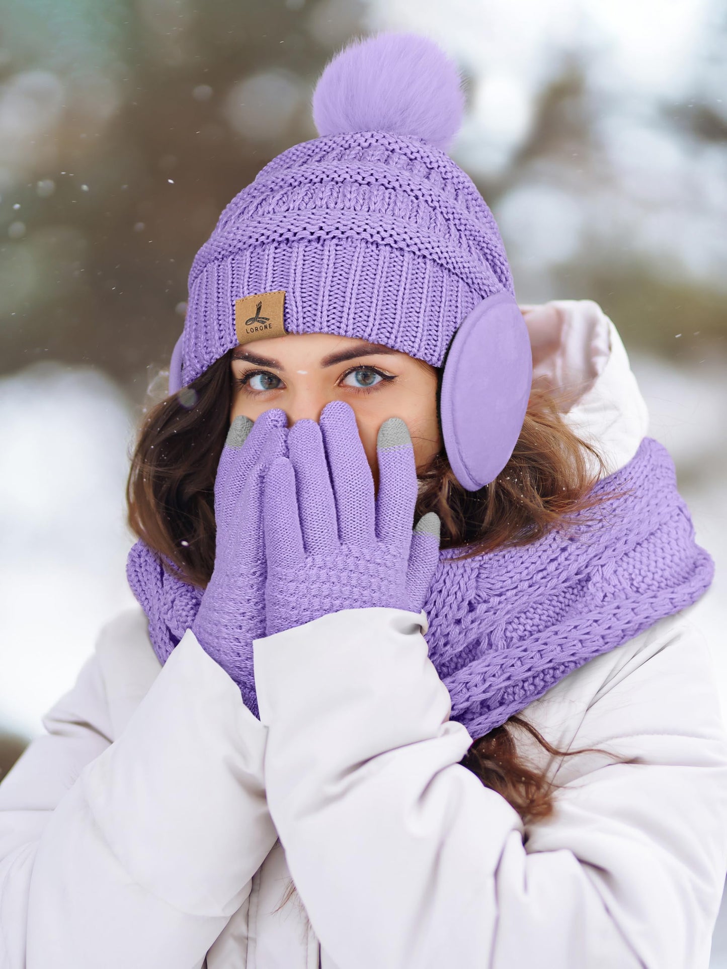 Winter Hat, Scarf, Gloves, and Ear Warmer Set for Women