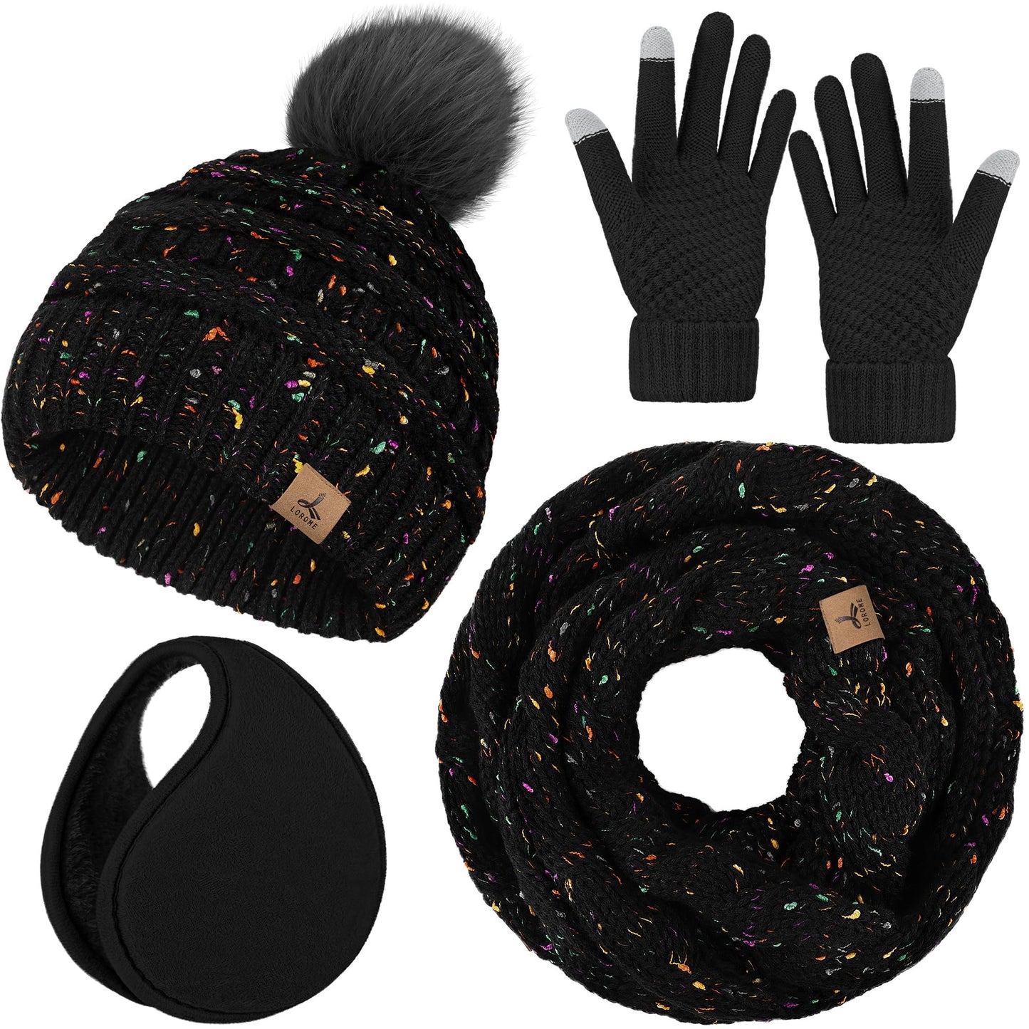 Winter Hat, Scarf, Gloves, and Ear Warmer Set for Women