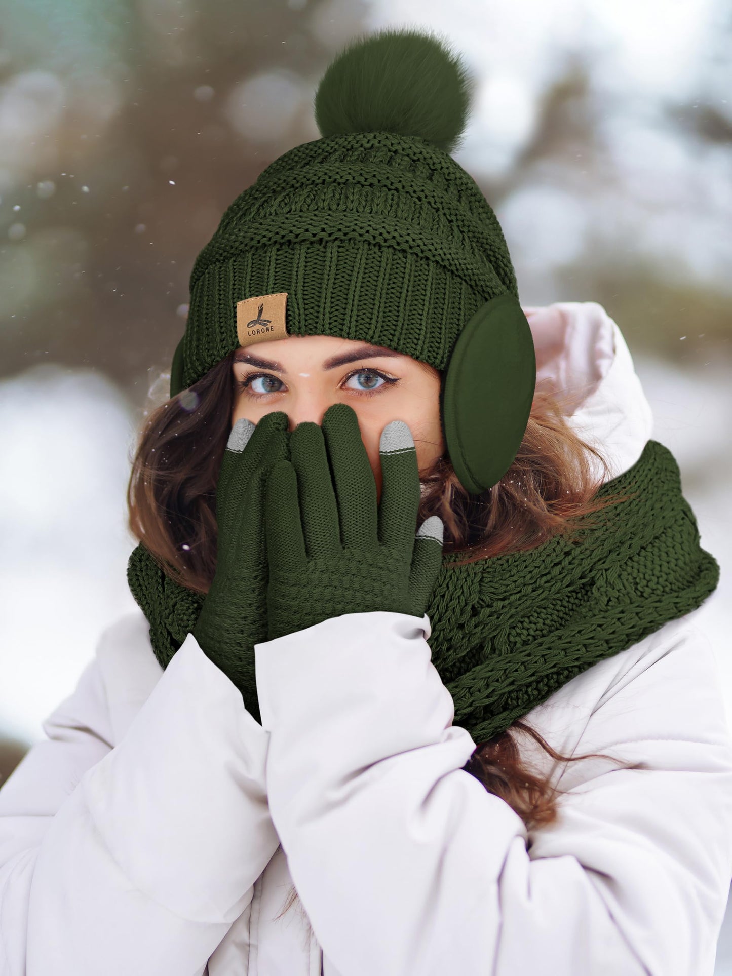 Winter Hat, Scarf, Gloves, and Ear Warmer Set for Women