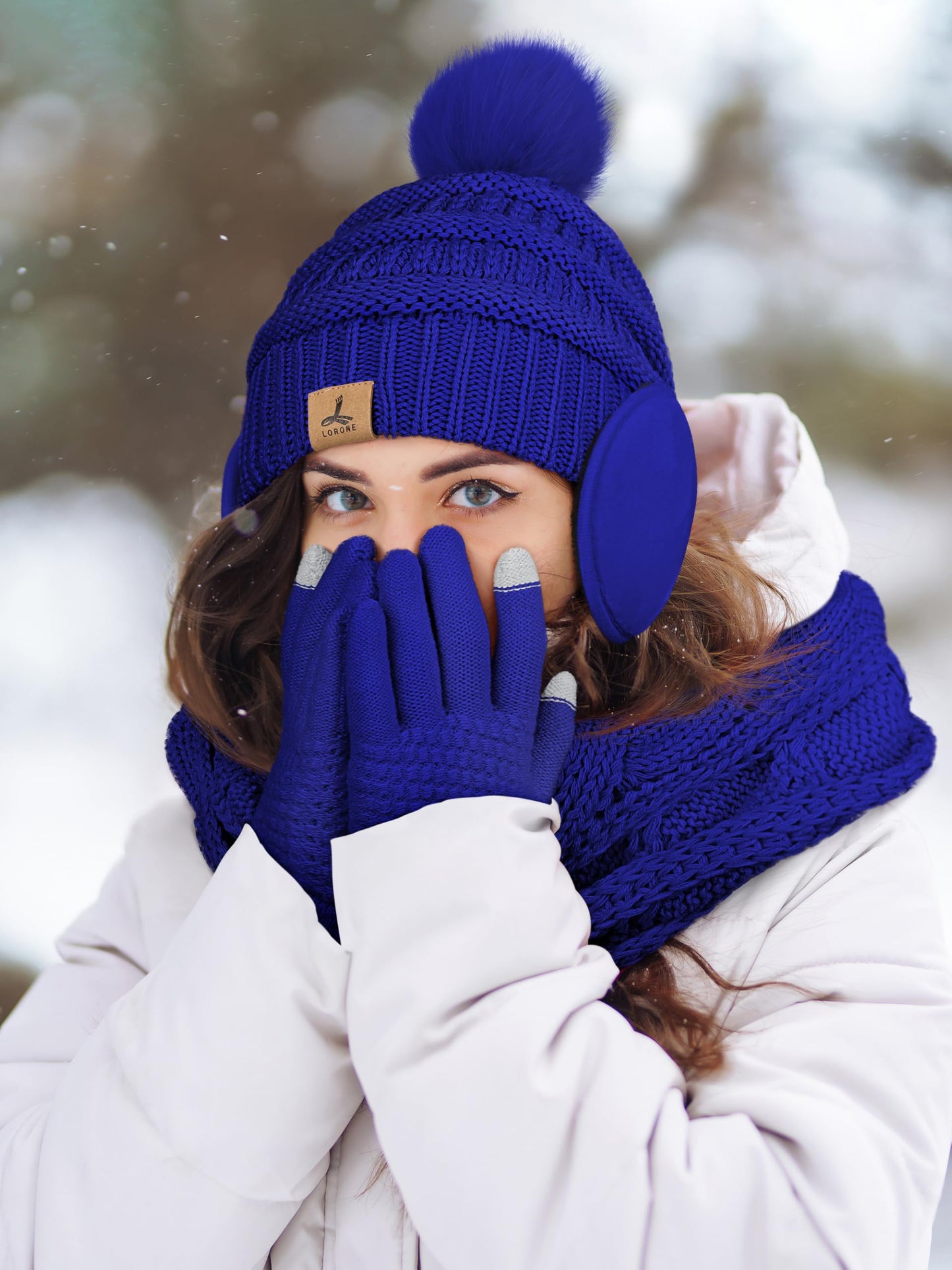 Winter Hat, Scarf, Gloves, and Ear Warmer Set for Women