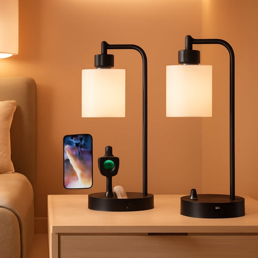 Industrial Black Dimmable Bedside Lamps With USB Ports-0