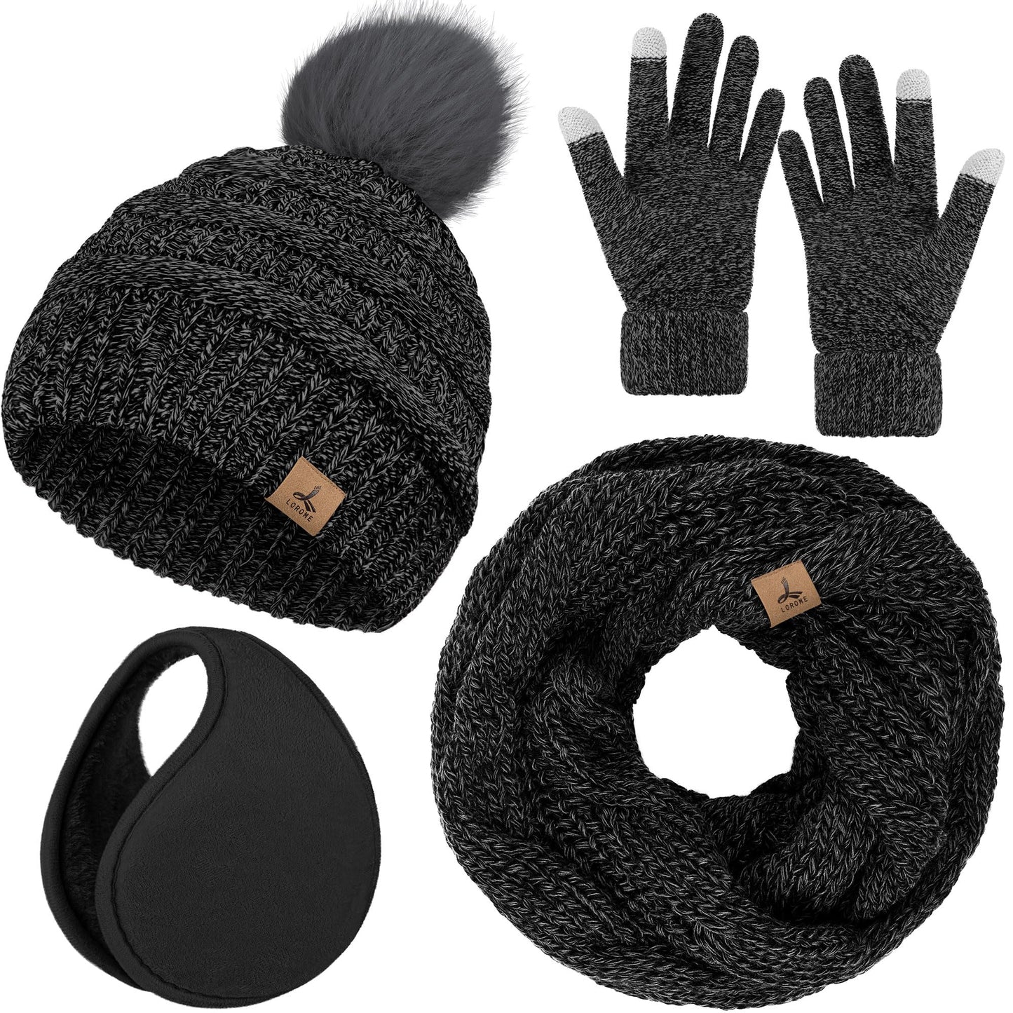 Winter Hat, Scarf, Gloves, and Ear Warmer Set for Women