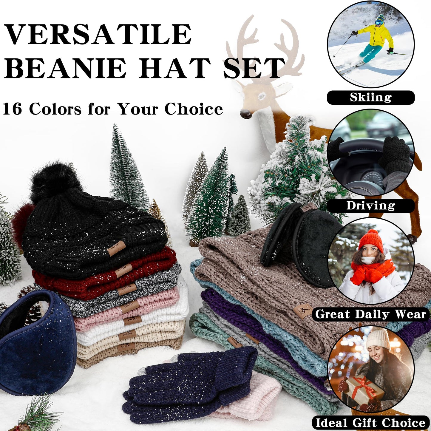 Winter Hat, Scarf, Gloves, and Ear Warmer Set for Women