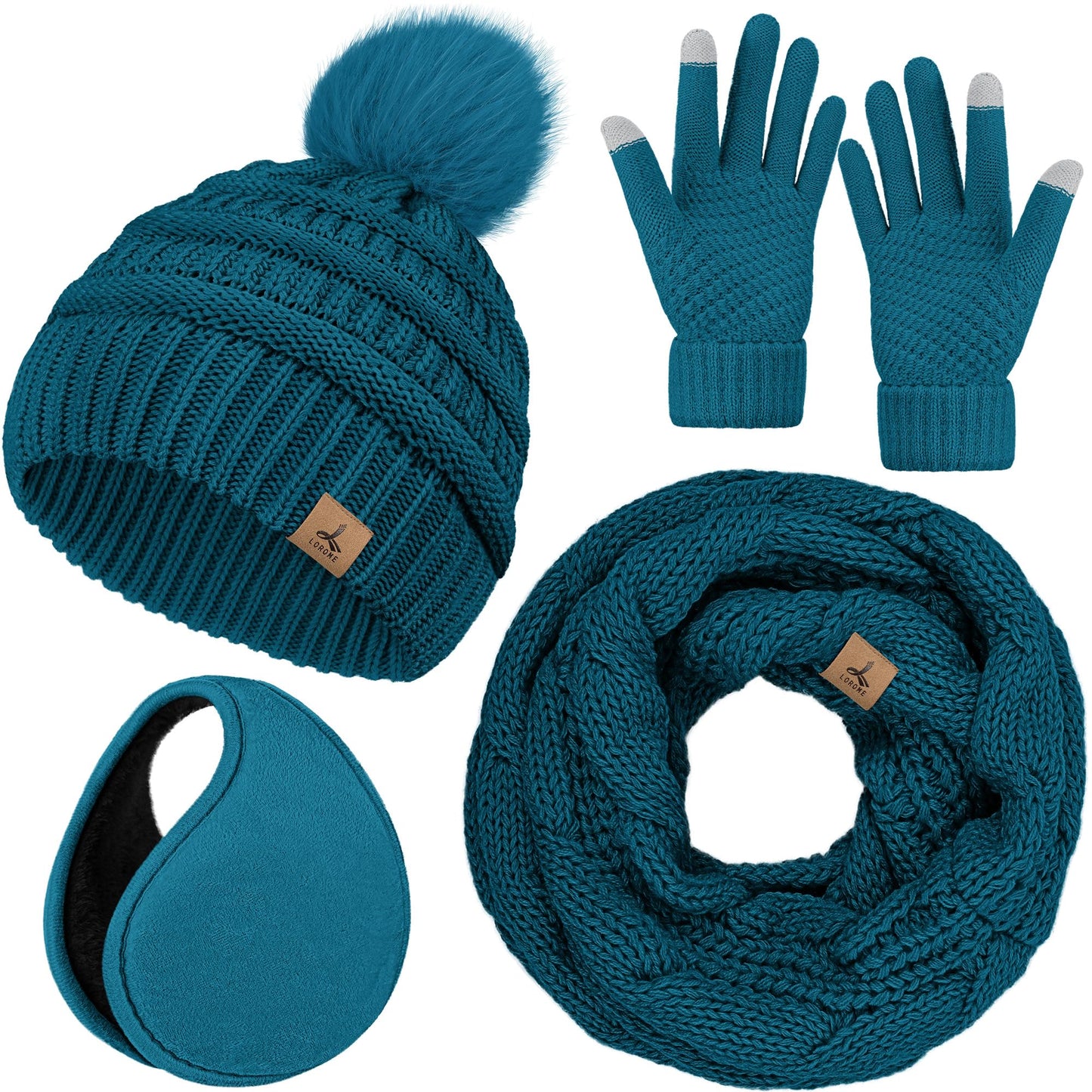 Winter Hat, Scarf, Gloves, and Ear Warmer Set for Women