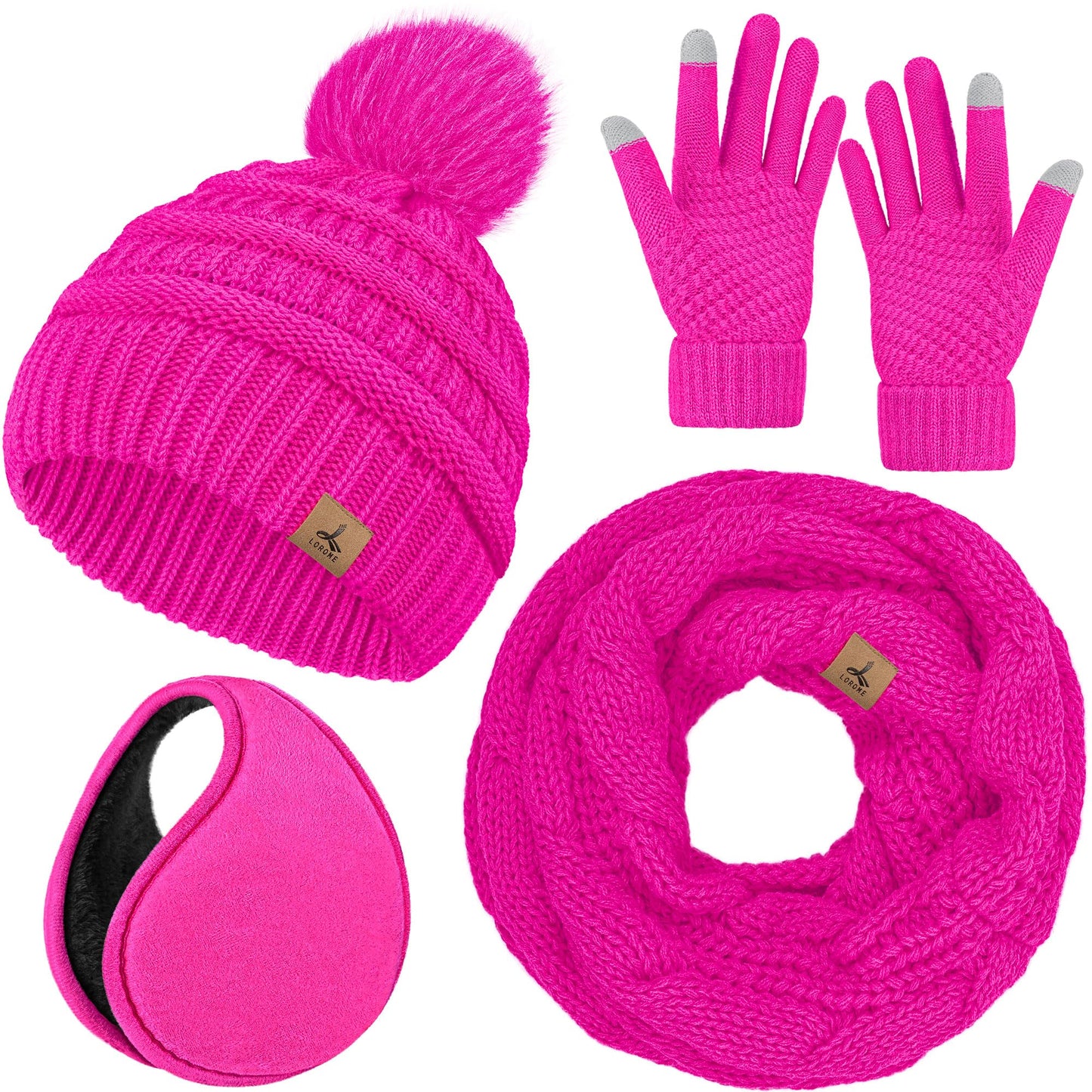 Winter Hat, Scarf, Gloves, and Ear Warmer Set for Women