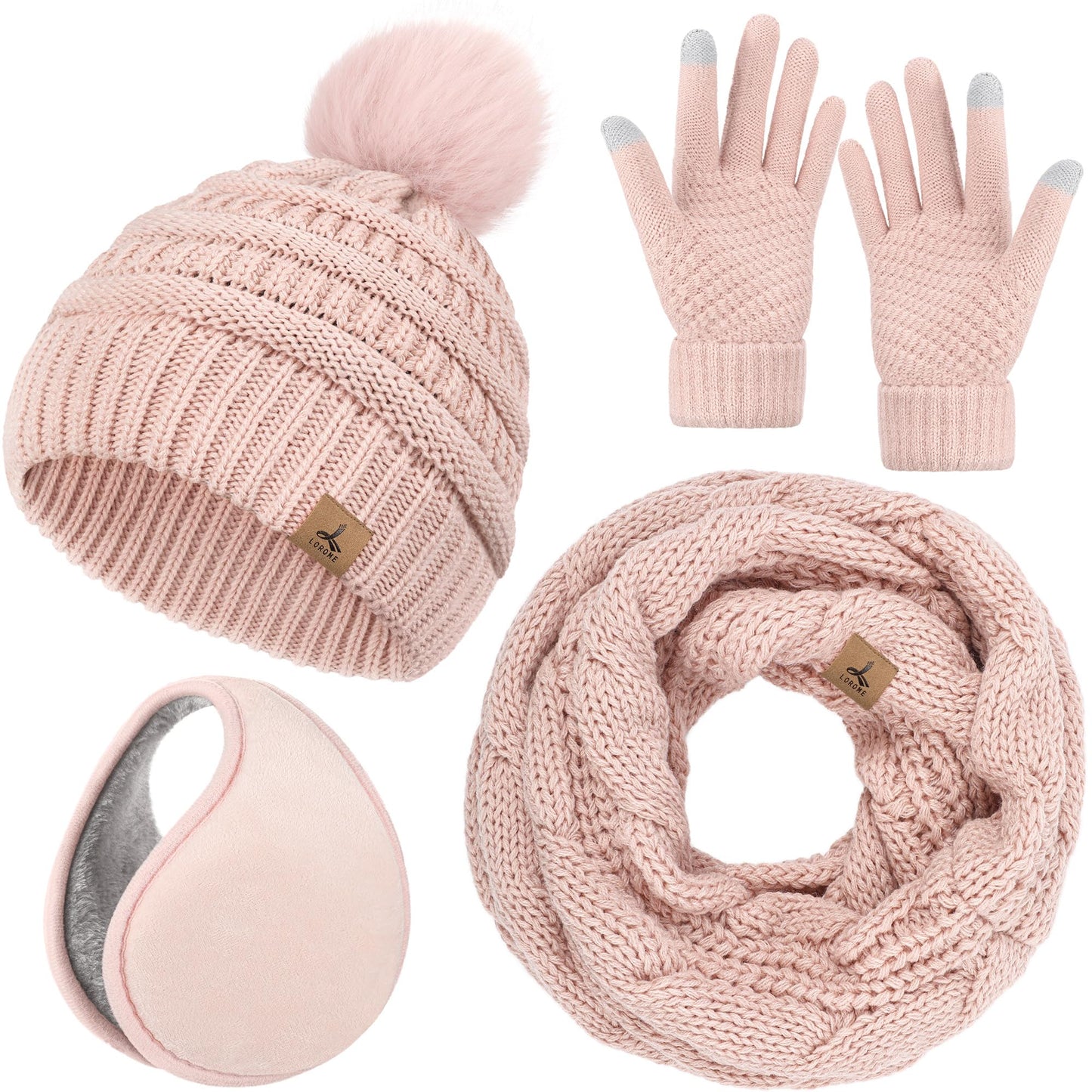 Winter Hat, Scarf, Gloves, and Ear Warmer Set for Women