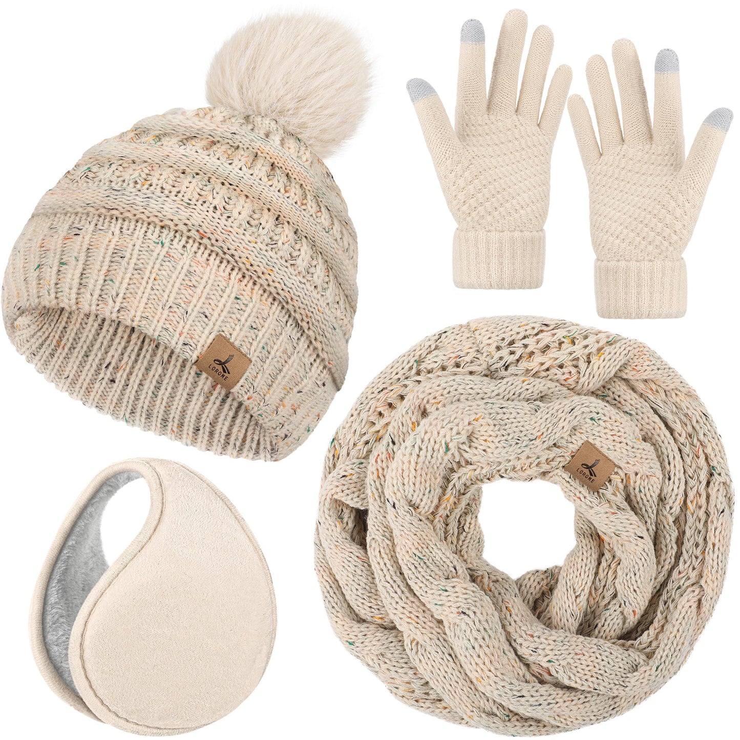 Winter Hat, Scarf, Gloves, and Ear Warmer Set for Women
