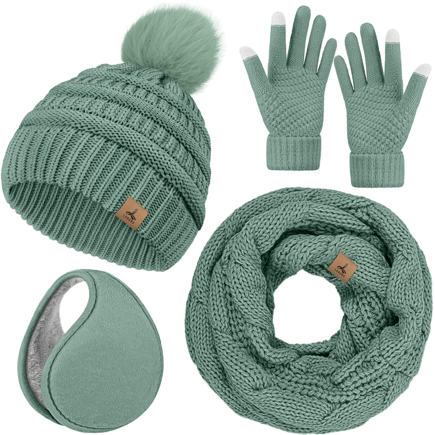 Winter Hat, Scarf, Gloves, and Ear Warmer Set for Women