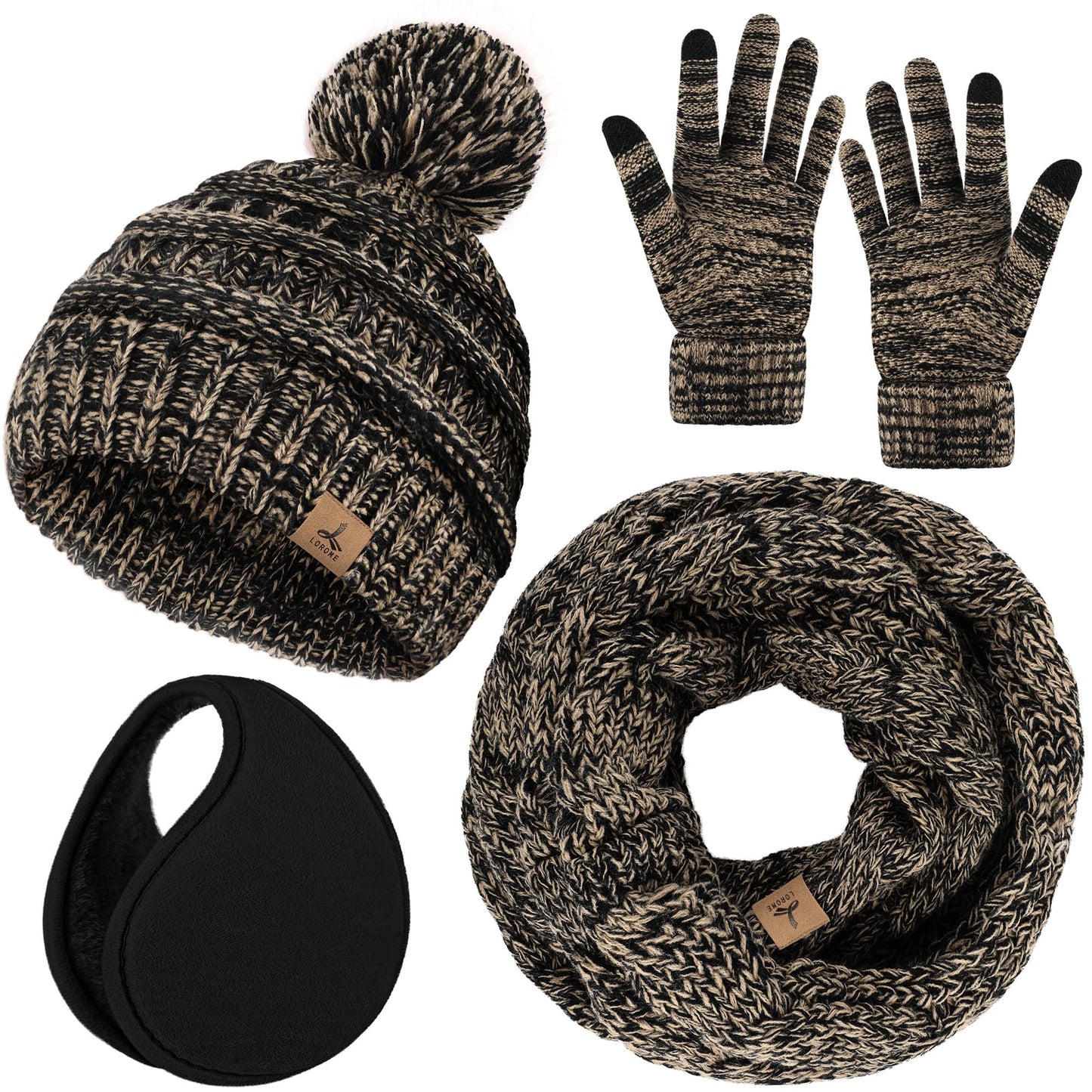 Winter Hat, Scarf, Gloves, and Ear Warmer Set for Women