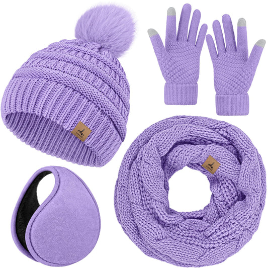 Winter Hat, Scarf, Gloves, and Ear Warmer Set for Women