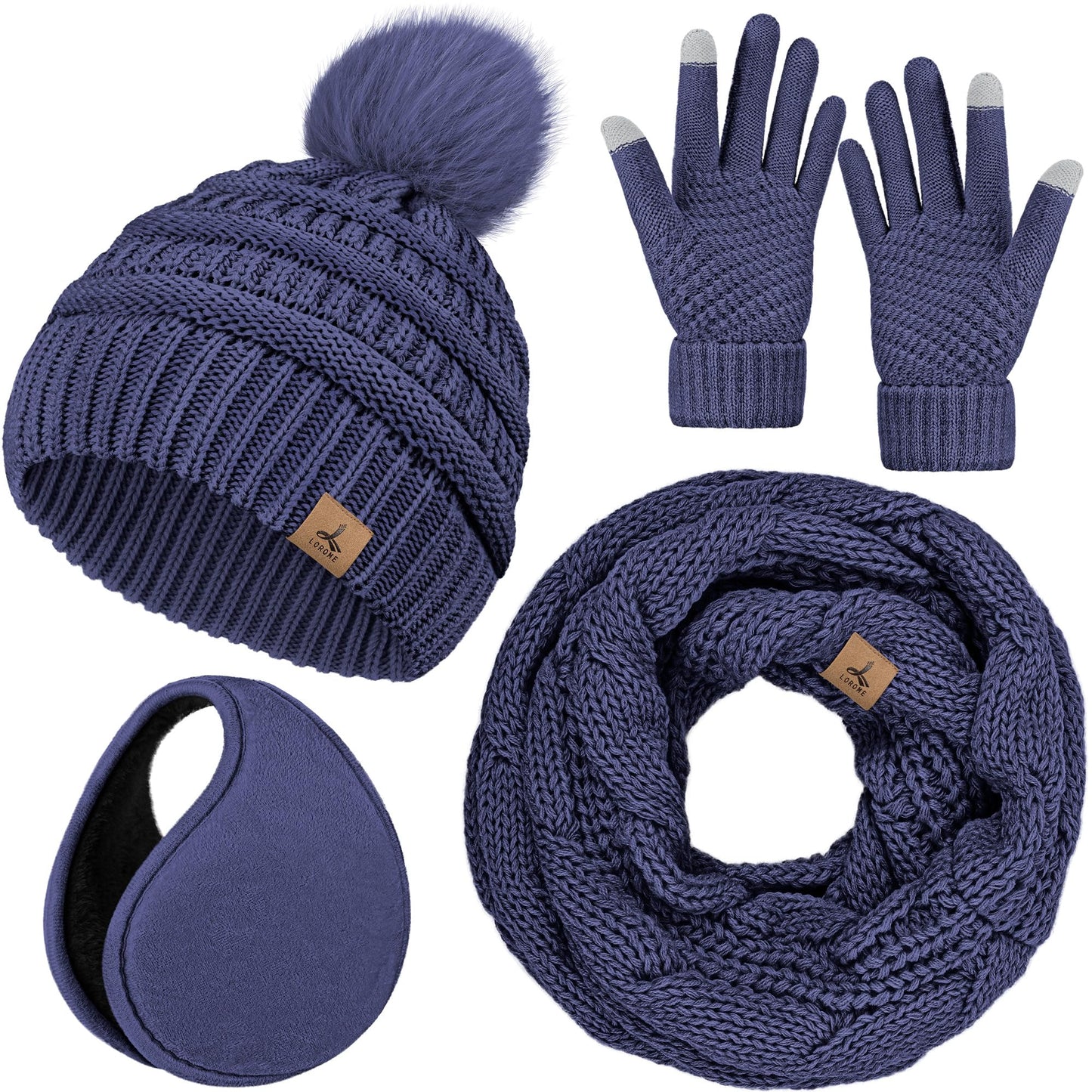 Winter Hat, Scarf, Gloves, and Ear Warmer Set for Women