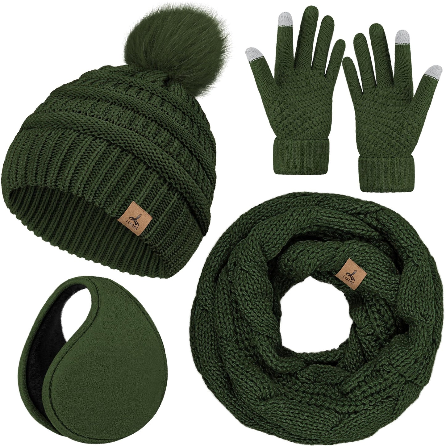 Winter Hat, Scarf, Gloves, and Ear Warmer Set for Women