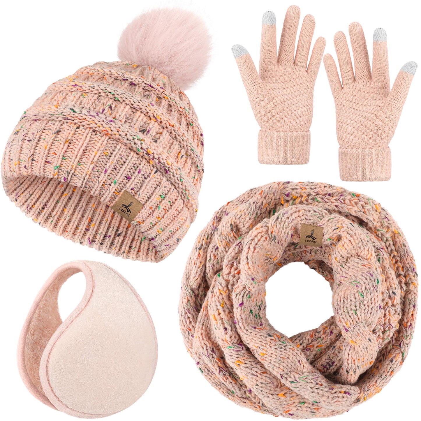 Winter Hat, Scarf, Gloves, and Ear Warmer Set for Women