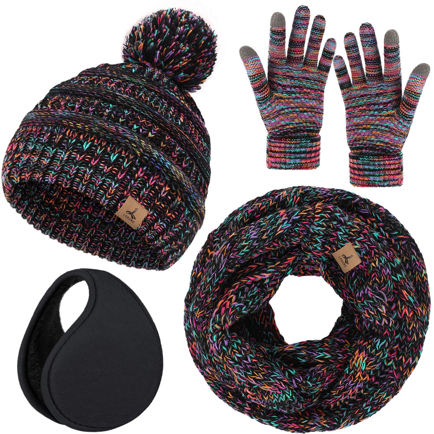 Winter Hat, Scarf, Gloves, and Ear Warmer Set for Women