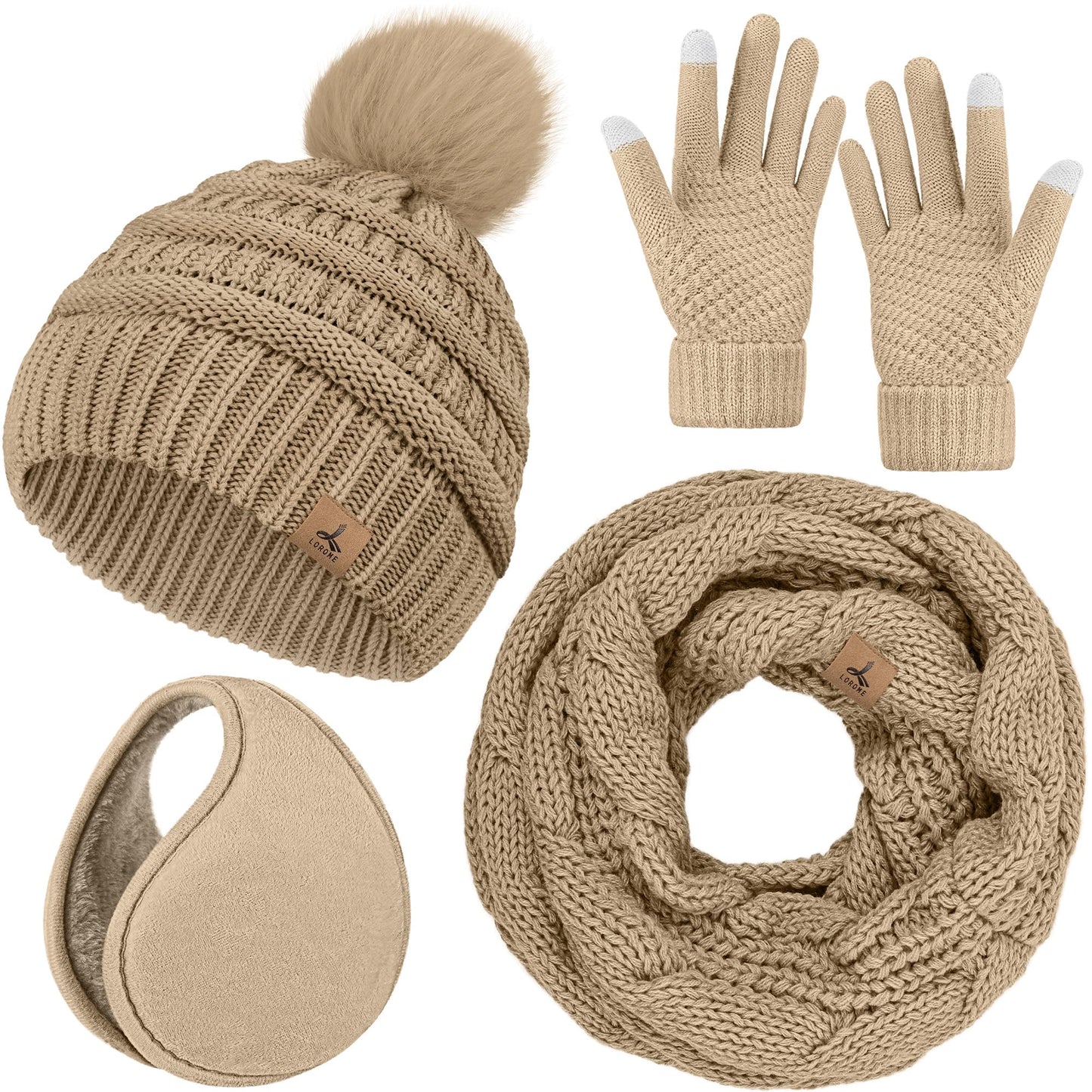 Winter Hat, Scarf, Gloves, and Ear Warmer Set for Women