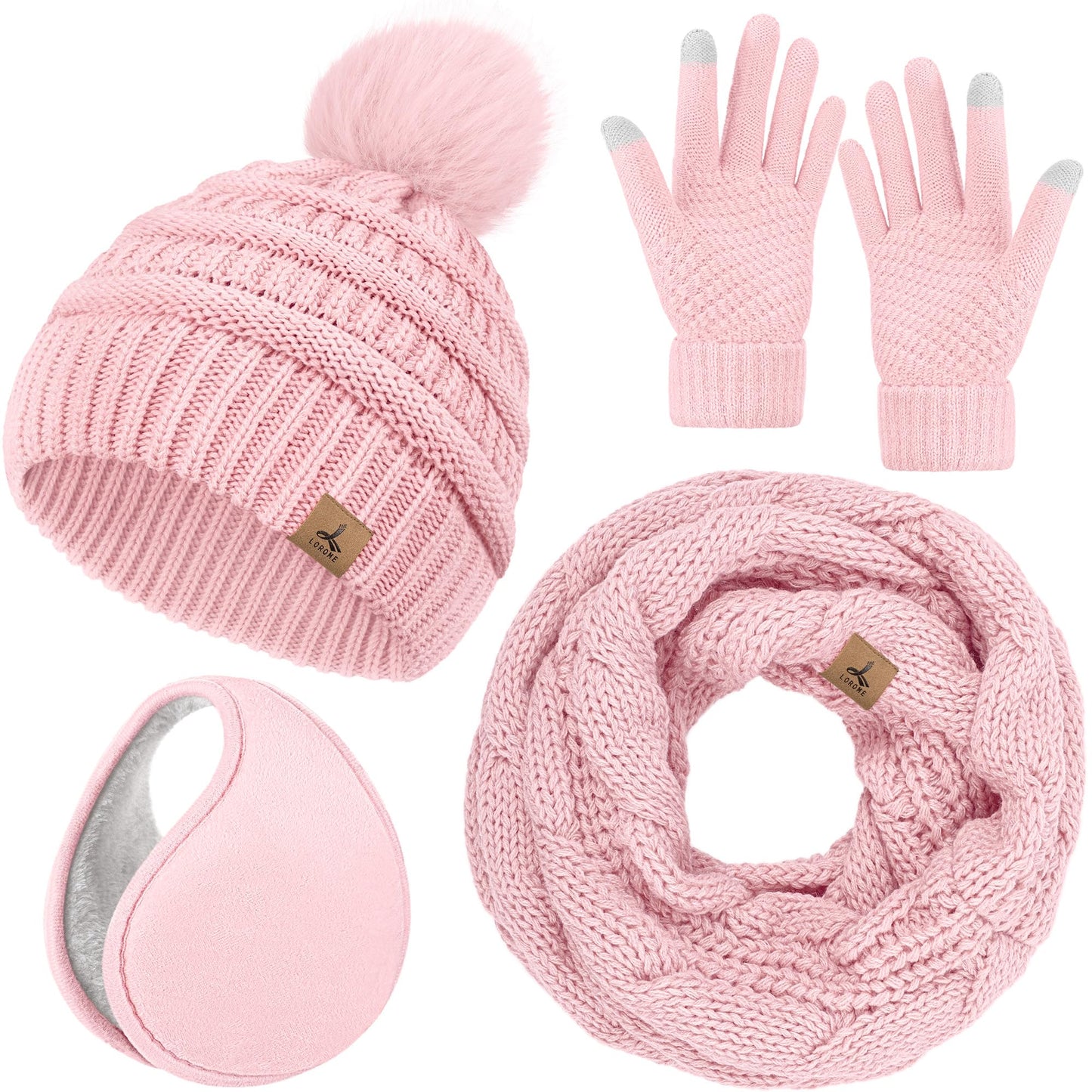 Winter Hat, Scarf, Gloves, and Ear Warmer Set for Women