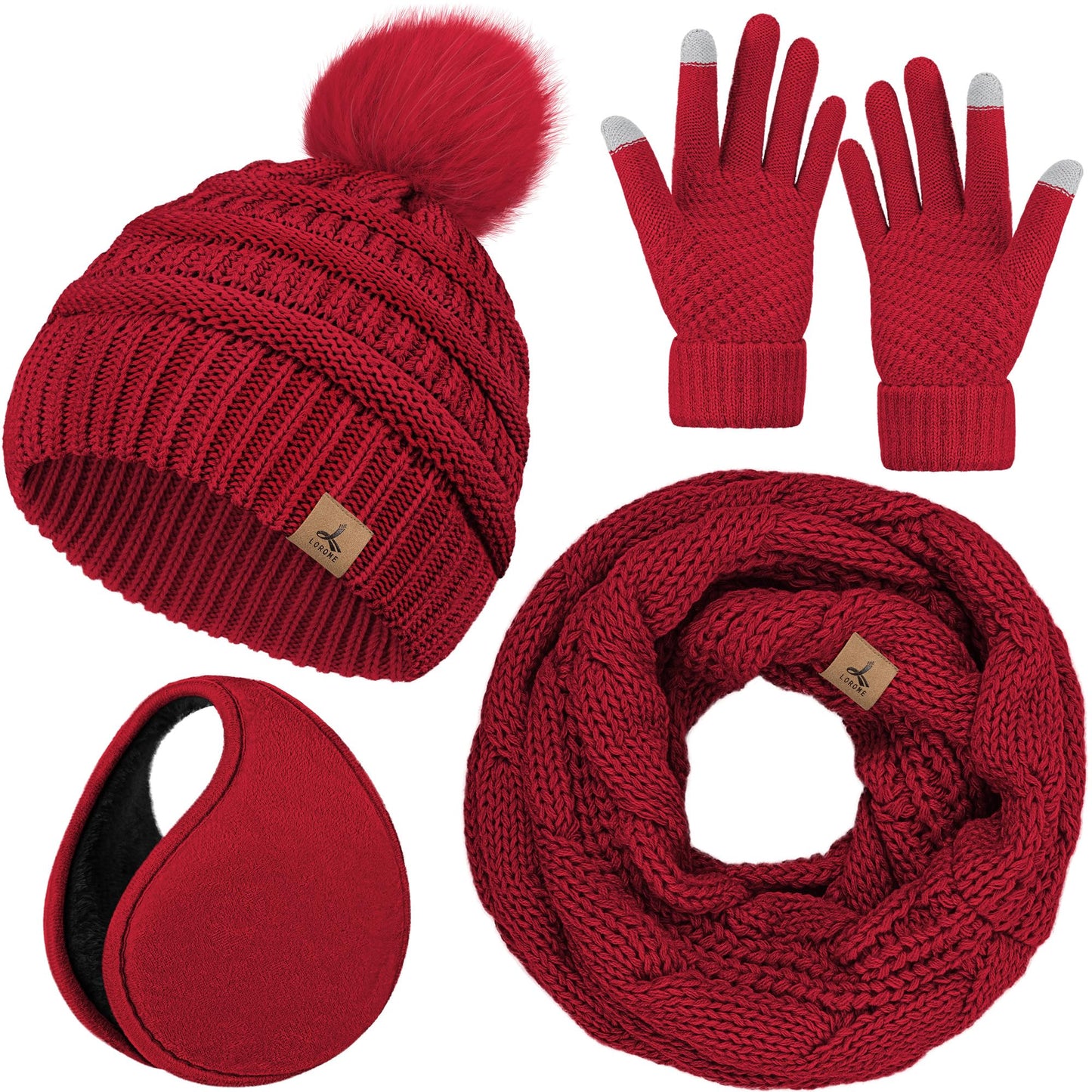Winter Hat, Scarf, Gloves, and Ear Warmer Set for Women