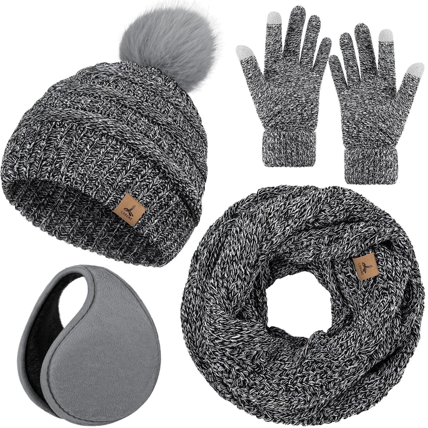 Winter Hat, Scarf, Gloves, and Ear Warmer Set for Women