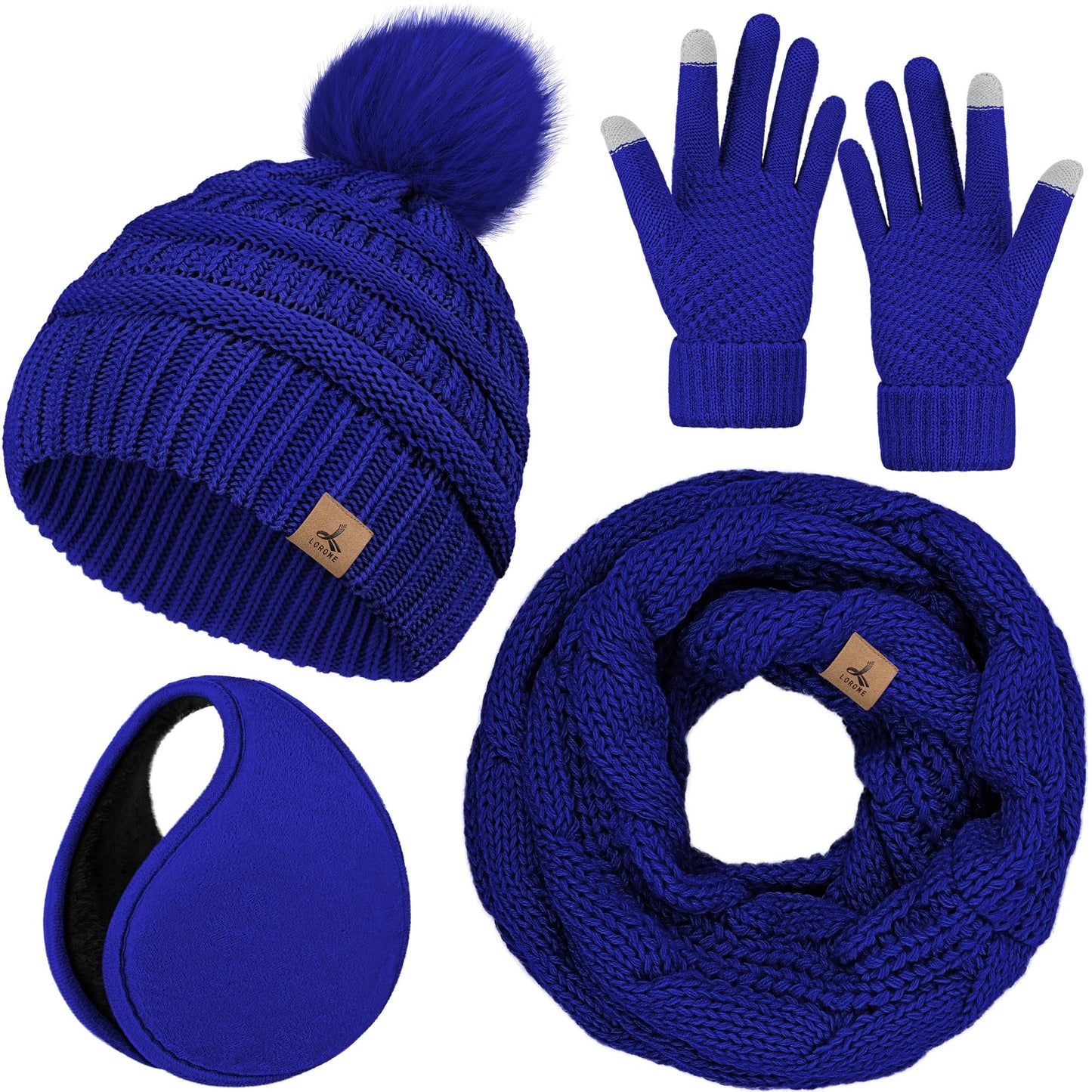 Winter Hat, Scarf, Gloves, and Ear Warmer Set for Women