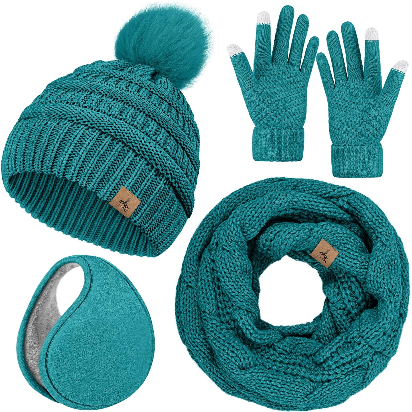 Winter Hat, Scarf, Gloves, and Ear Warmer Set for Women
