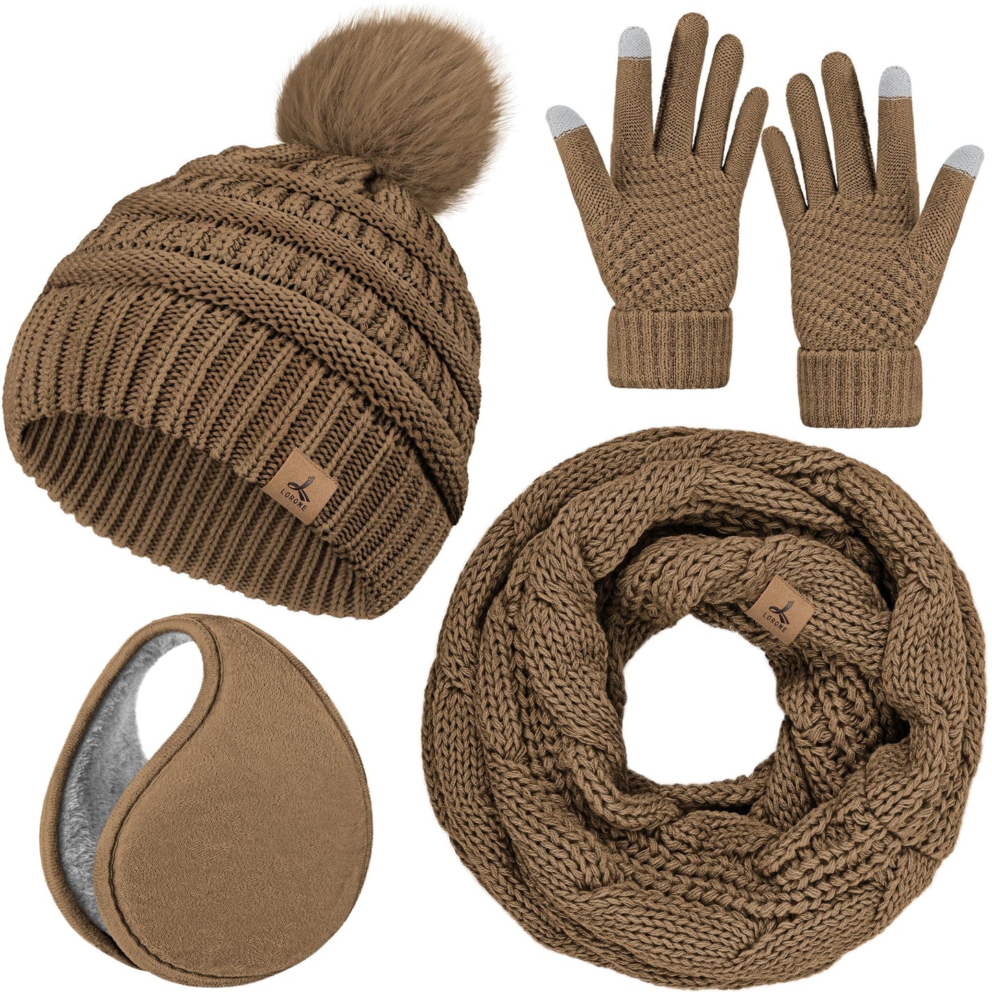Winter Hat, Scarf, Gloves, and Ear Warmer Set for Women