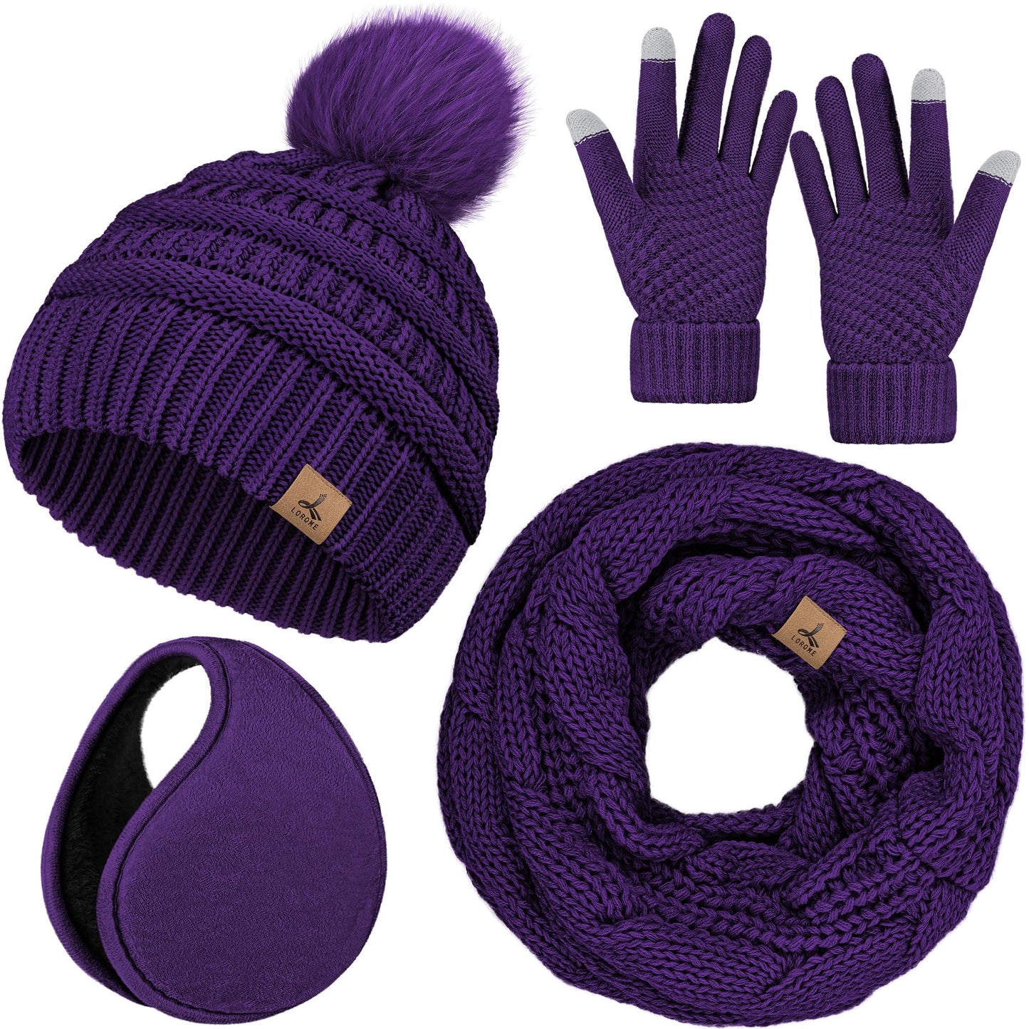 Winter Hat, Scarf, Gloves, and Ear Warmer Set for Women