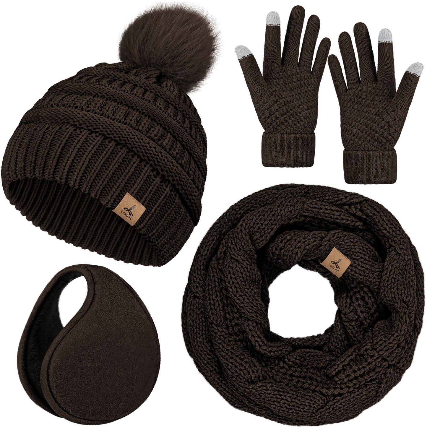 Winter Hat, Scarf, Gloves, and Ear Warmer Set for Women