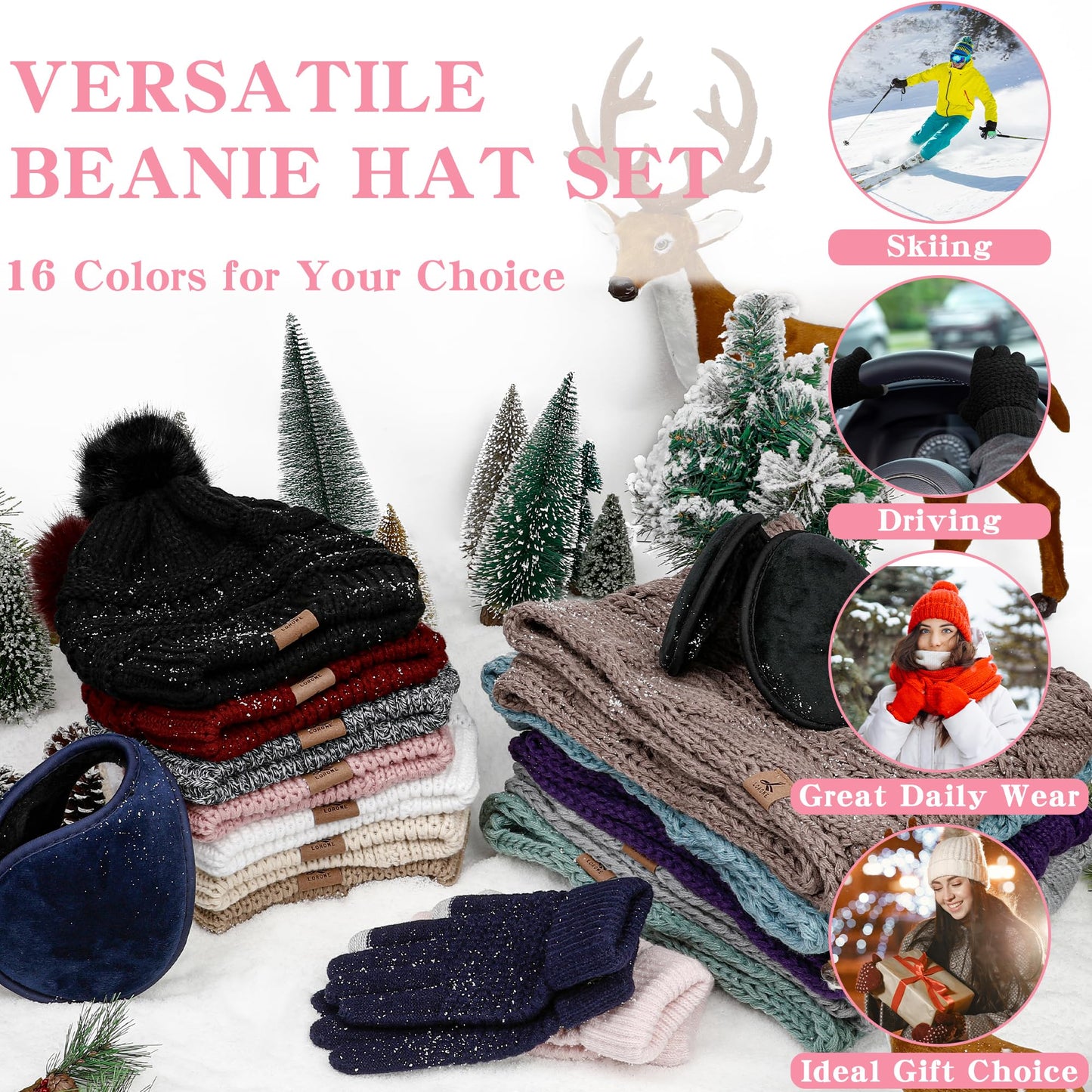Winter Hat, Scarf, Gloves, and Ear Warmer Set for Women