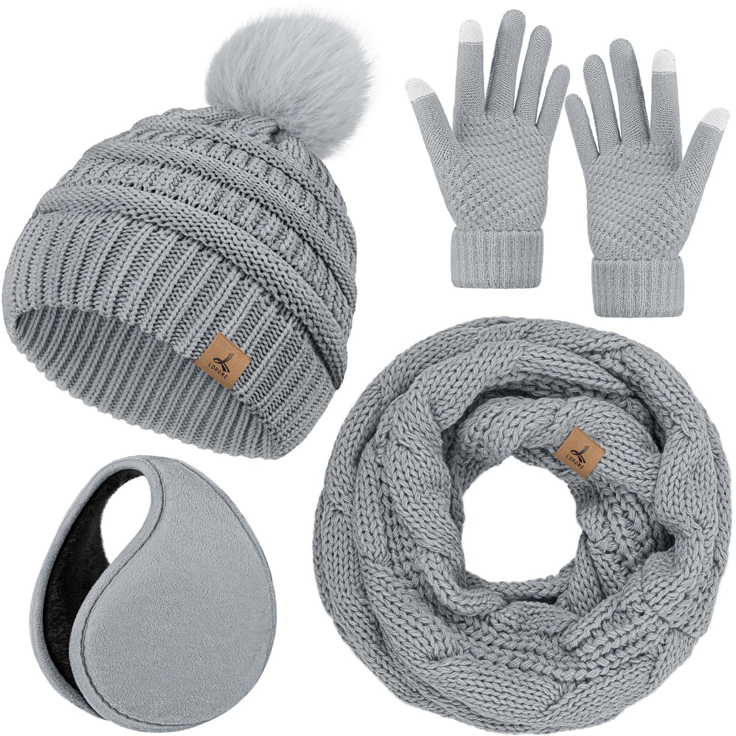 Winter Hat, Scarf, Gloves, and Ear Warmer Set for Women