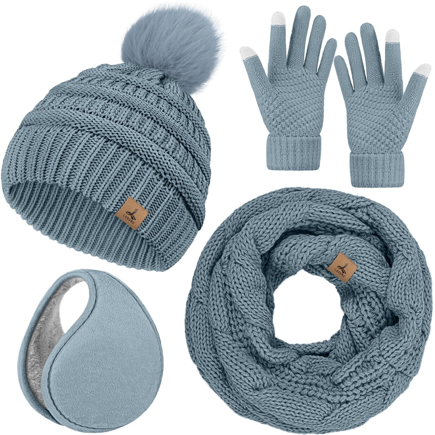Winter Hat, Scarf, Gloves, and Ear Warmer Set for Women