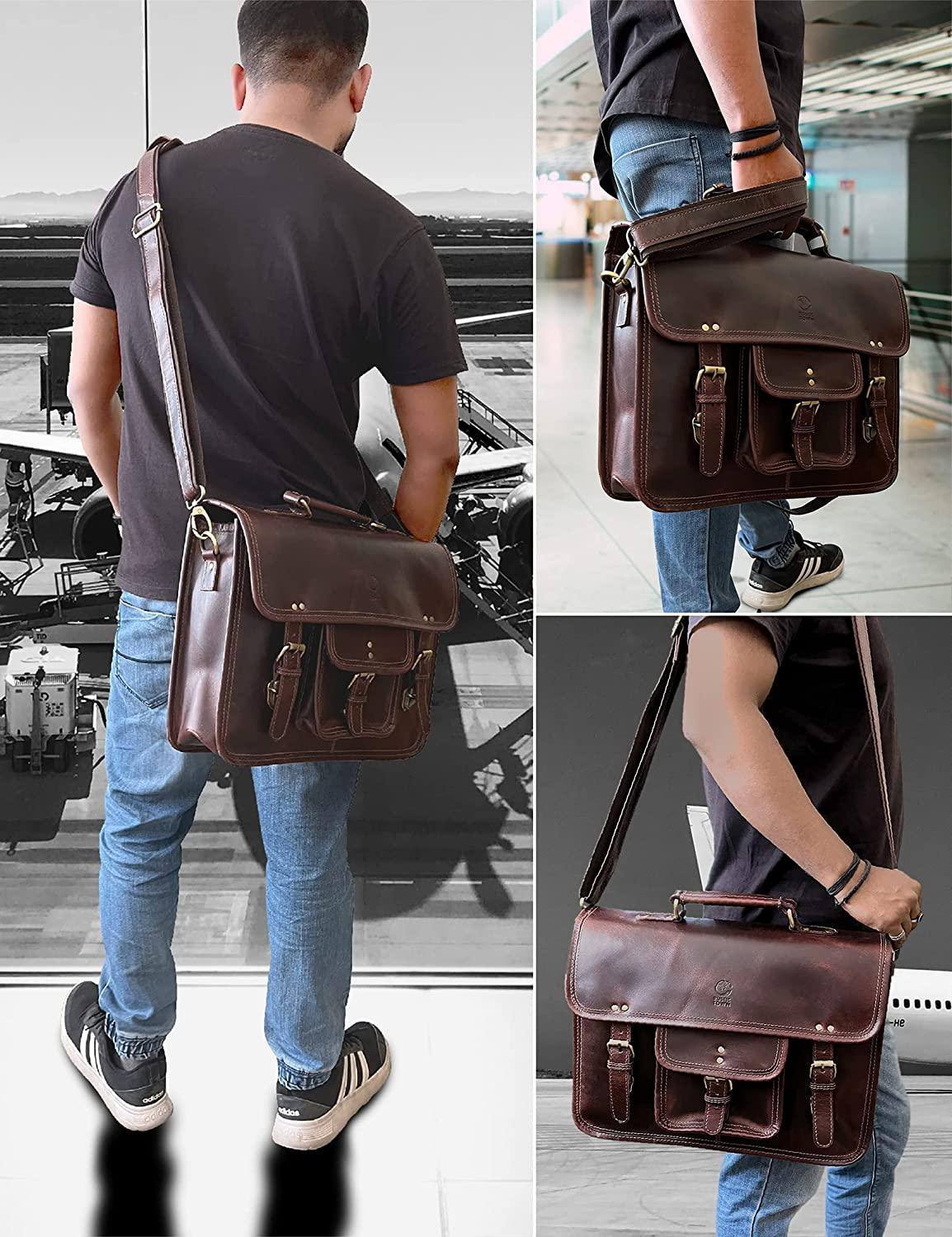 Leather Satchel Crossbody Bag – Full-Grain Buffalo Office & Travel Bag